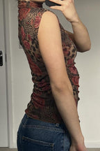 Contrast Print High Neck Blouse image 2