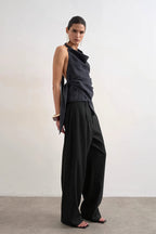 Cowl Neck Backless Asym Draped Halter Top image 4
