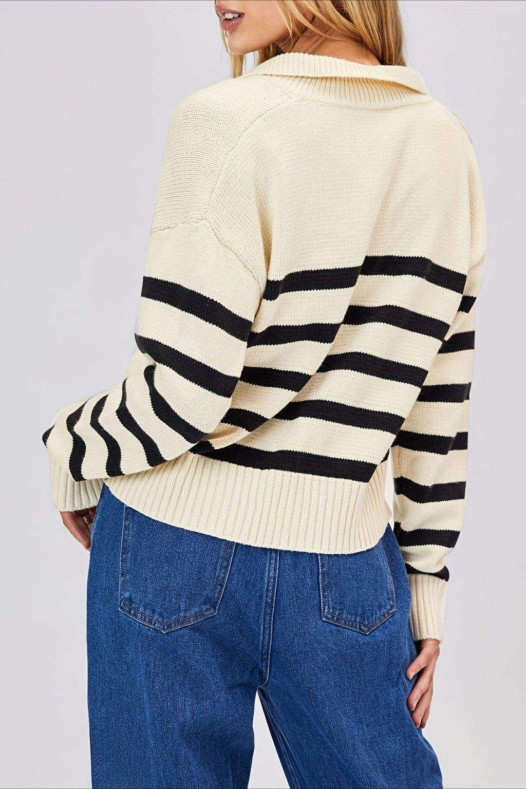 Striped Wool Collar V-Neck Sweater image 6