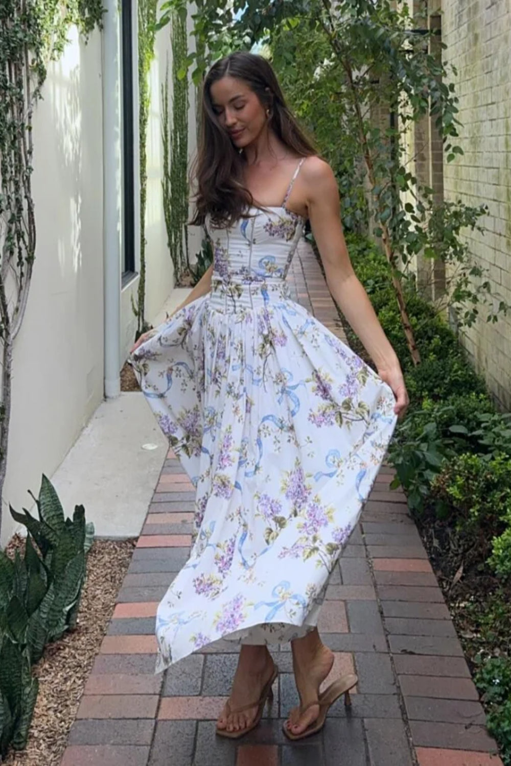 Rayon Printed Strap Pleated Chic Maxi Dress image 3