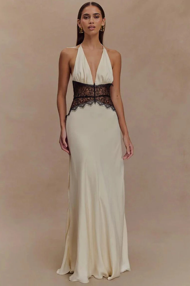 Lace Patchwork Backless Halter Boho Dress image 1
