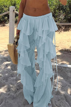 Lace Up Spliced Ruffle Flare Pants image 6