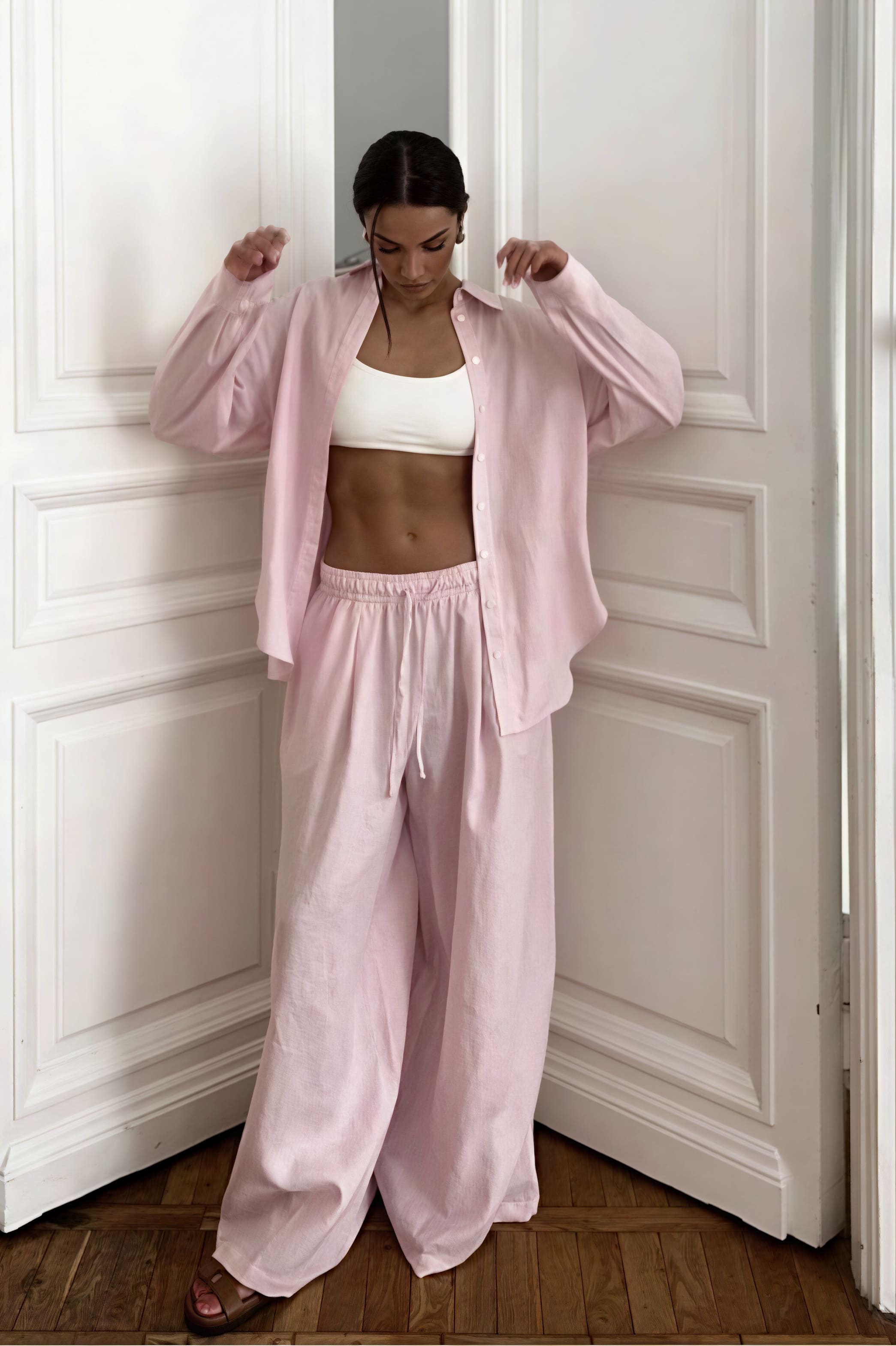 Cotton Loose Long Sleeve Shirt Pants Two Piece Set image 12