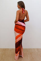 Sexy Floral Print Halter Tie Bodycon Split Maxi Dress image 4