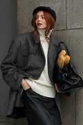 Houndstooth Wool Double Breasted Mid Length Trench Coat image 1