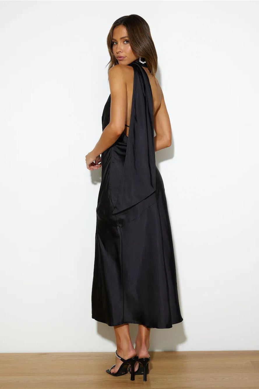 Sexy Satin Slit Hem Backless Midi Dress image 9