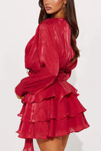 Sheen Flowy Tie Ruched Tiered Mini Dress image 9