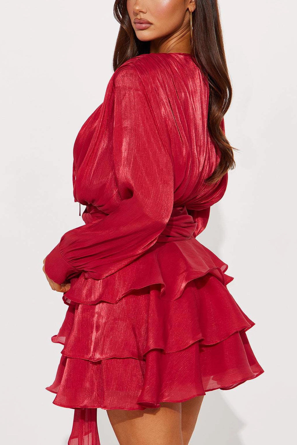 Sheen Flowy Tie Ruched Tiered Mini Dress image 9