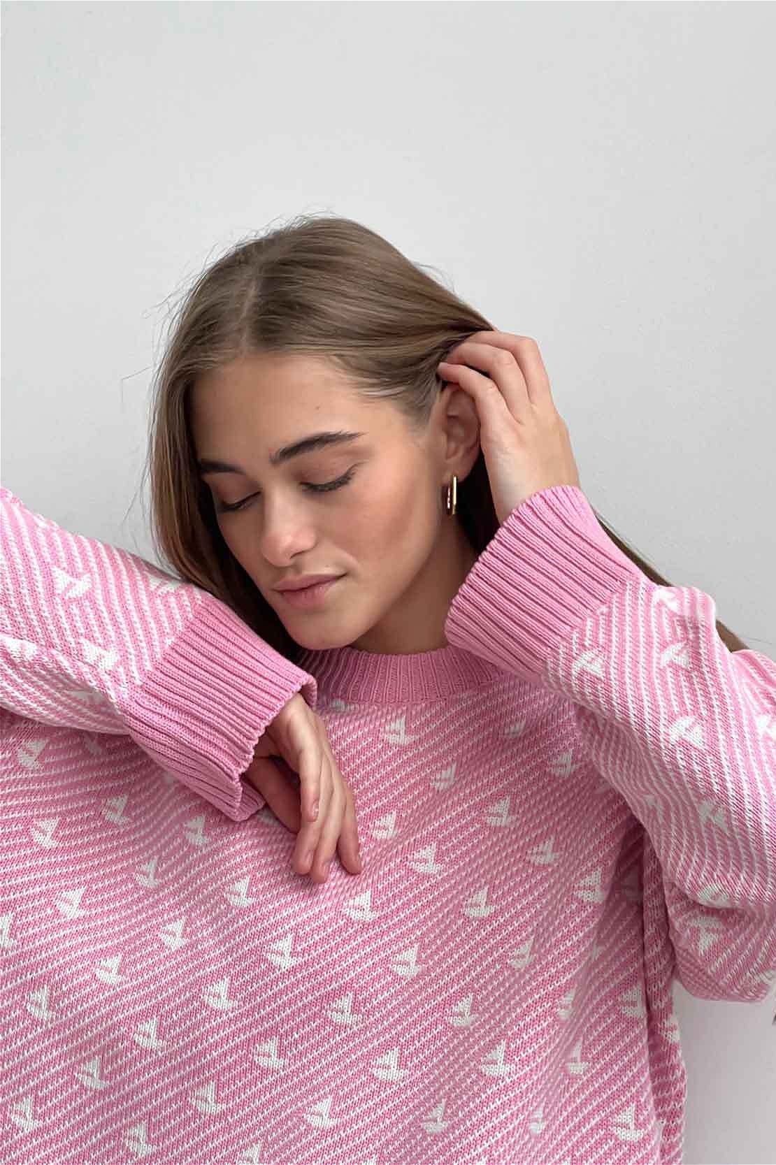 Sailboat Pattern Crew Neck Knit Sweater image 5