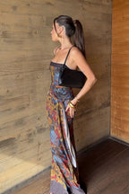Vintage Contrast Print Cami Maxi Dress image 4