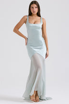Elegant Flowy Satin Chiffon Patchwork Cami Bodycon Maxi Dress image 5