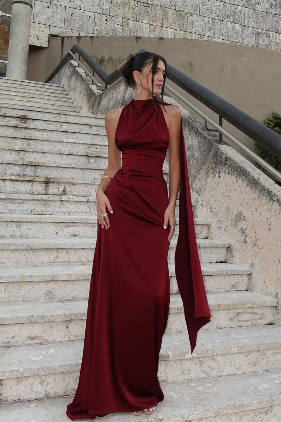 Halter Satin Elegant Solid Color Prom Dress image 4