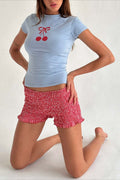 Y2K Solid Casual Low Waist Plaid Ruffle Shorts image 1