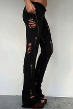 Solid Cutout Distressed Slim Edgy Pants image 7