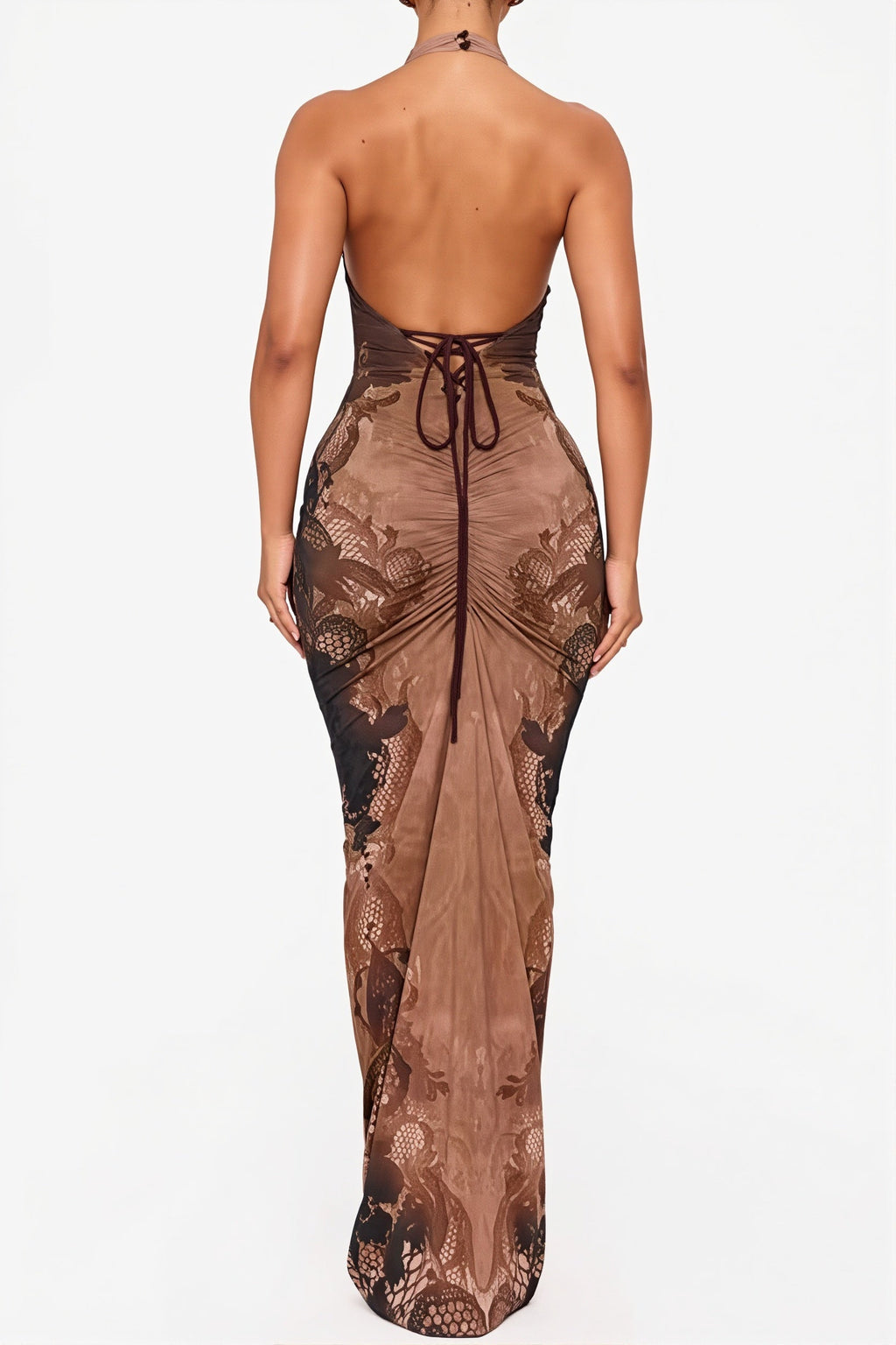 Lace Pattern Halter Backless Maxi Dress image 3