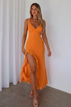 V-Neck Ruffled Hem Bodycon Maxi Dress image 1