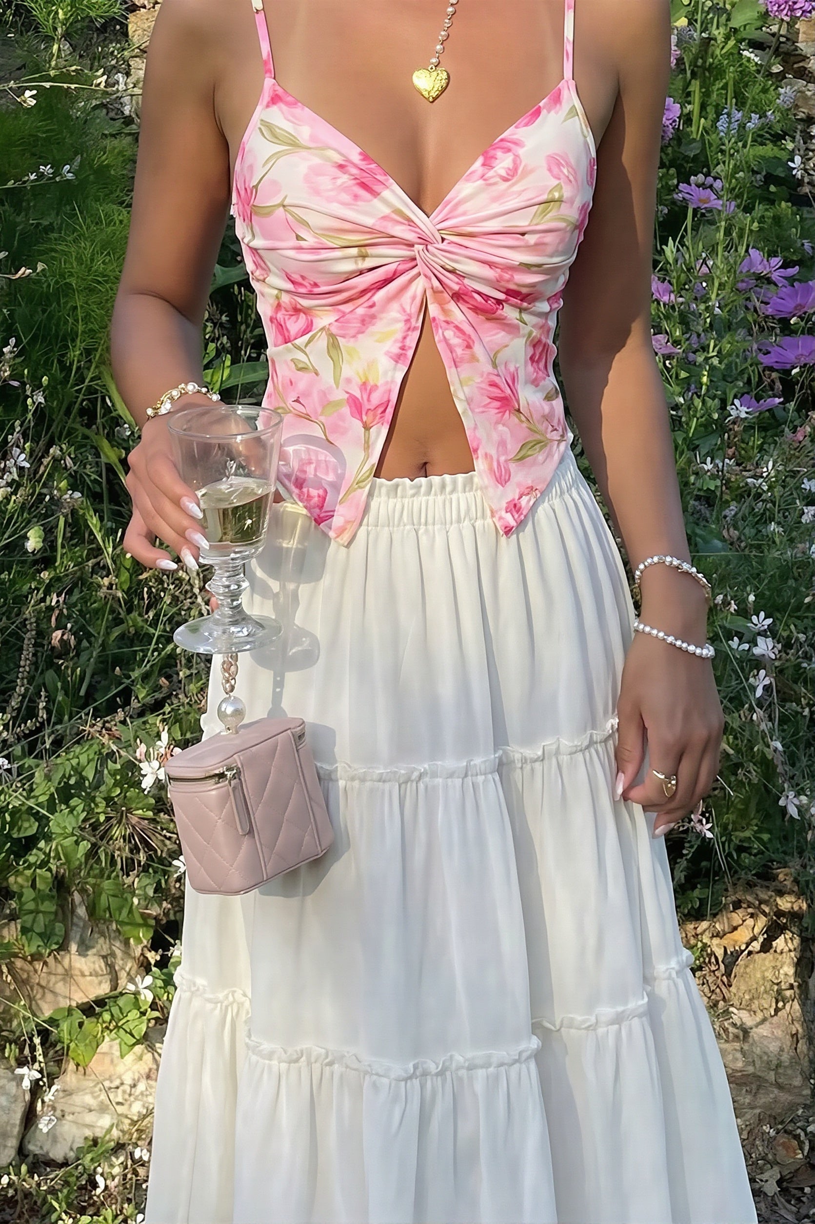 Printed Slit Hem Twist Cami Top image 2