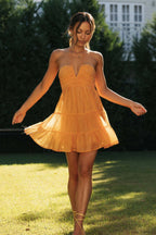 Solid V Neck Patchwork Cami Mini Dress image 3