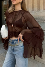 Loose Fit Ruffled Chiffon Round Neck Blouse image 2