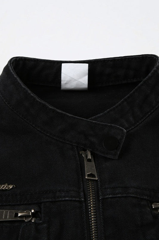 Black Washed Denim Jacket image 7
