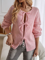 Loose Fit Button-Down Tie-Front Solid Color Sweater image 6