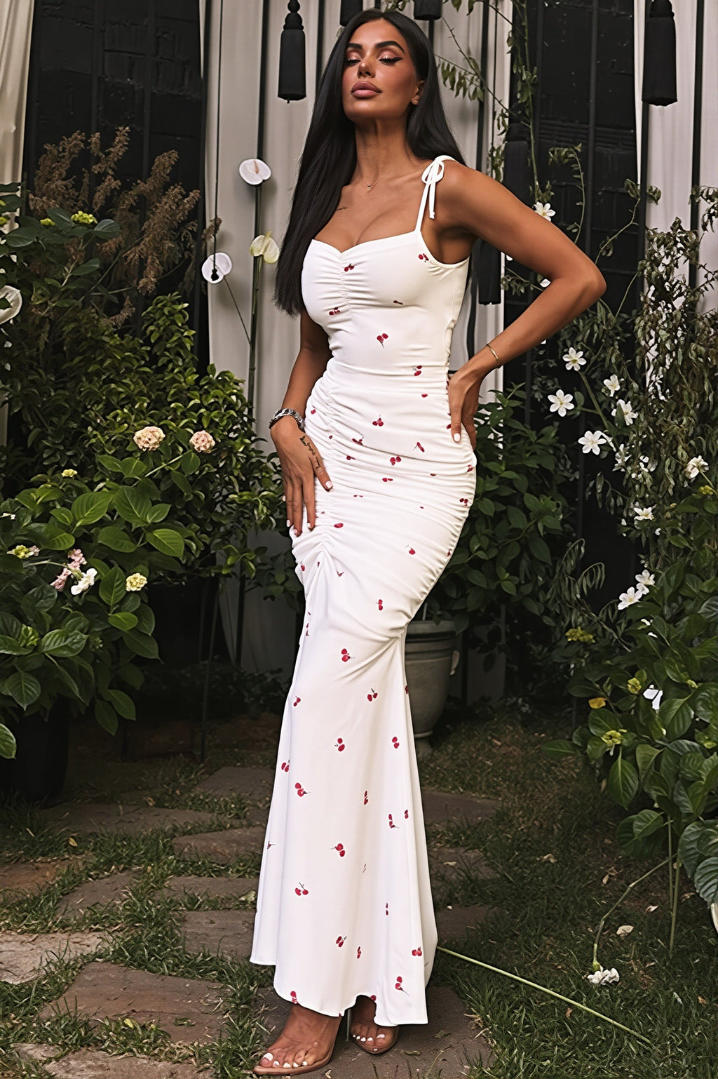 Chic Print Cami Ruched Slit Maxi Dress image 1