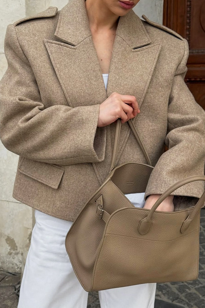 Vintage Solid Wool Blazer Wide-Collar Short Coat image 1