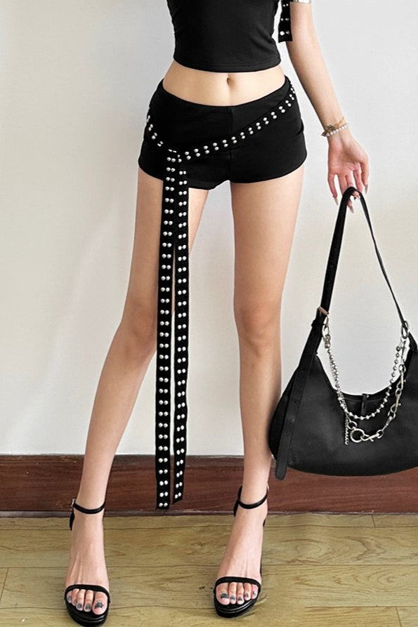 Chic Asymmetric Shoulder Slim Shorts Two Piece Set image 7