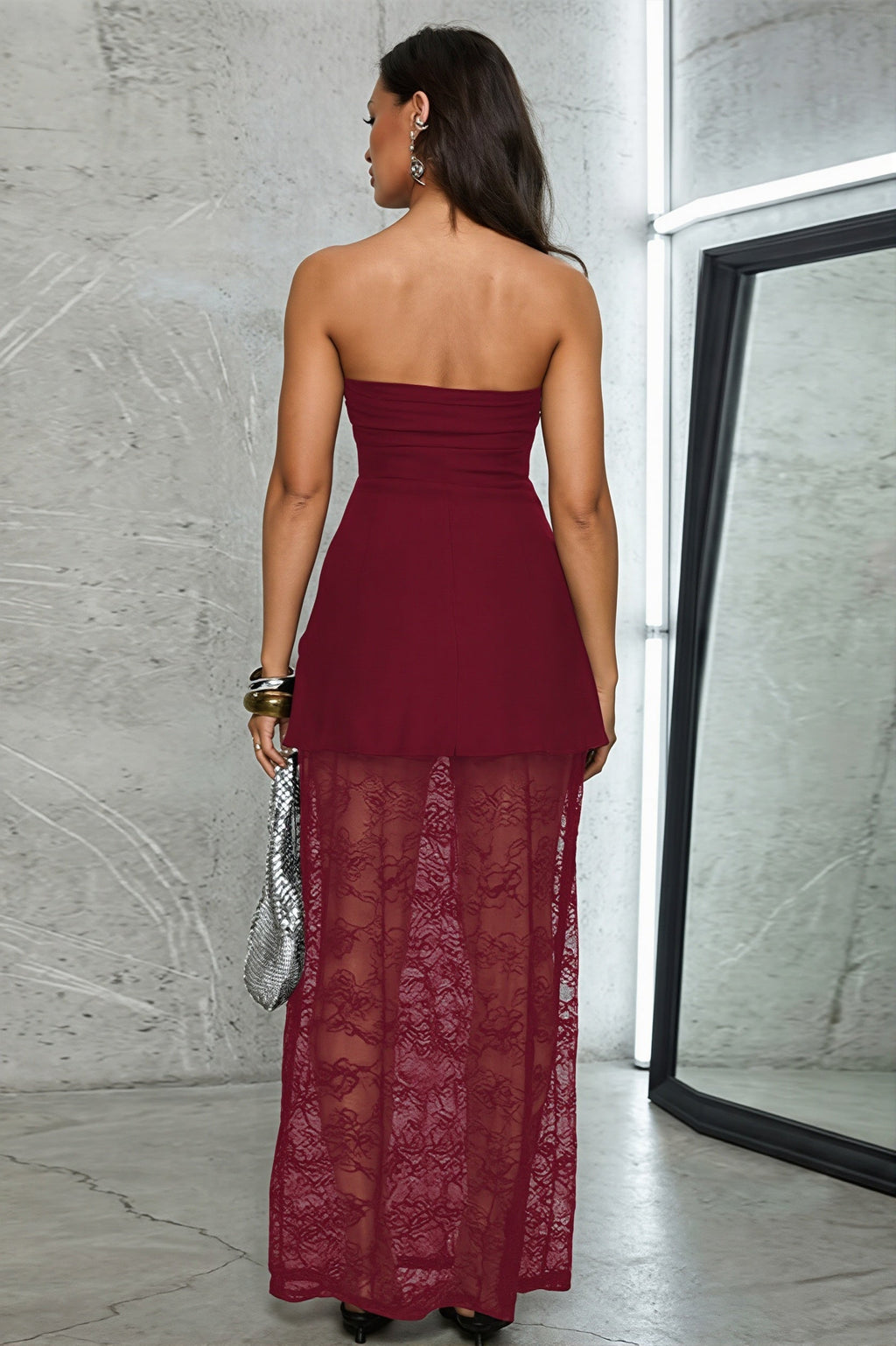 Sexy Lace Insert Strapless Two Piece Set Maxi Dress image 4