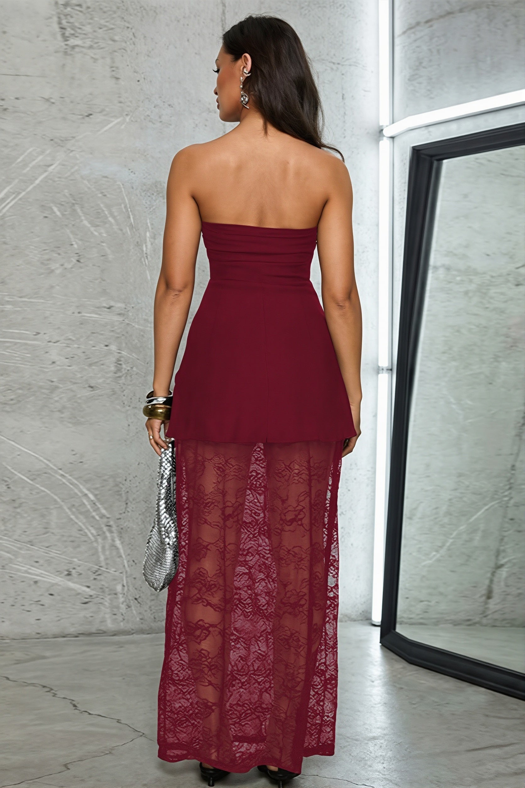 Sexy Lace Insert Strapless Two Piece Set Maxi Dress image 4