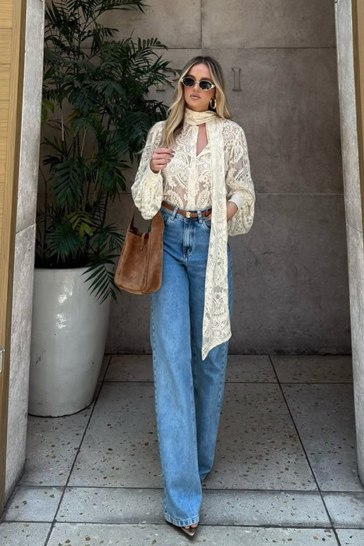 Elegant Tie Sheer Lace Long Sleeve Blouse image 5
