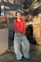Distressed Ruched Wide Leg Designer Pocket Jeans image 3