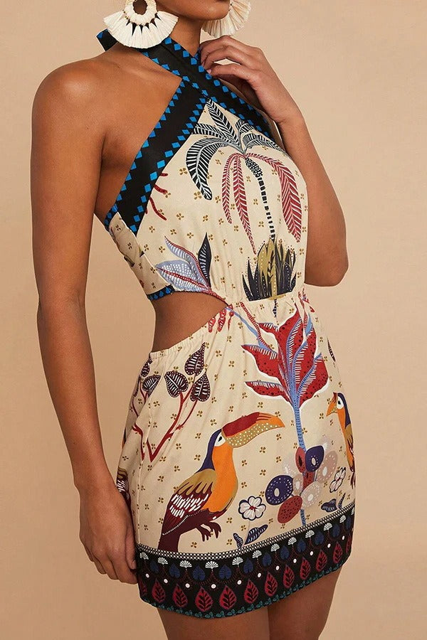 Halter Tie Back Floral Mini Dress image 4