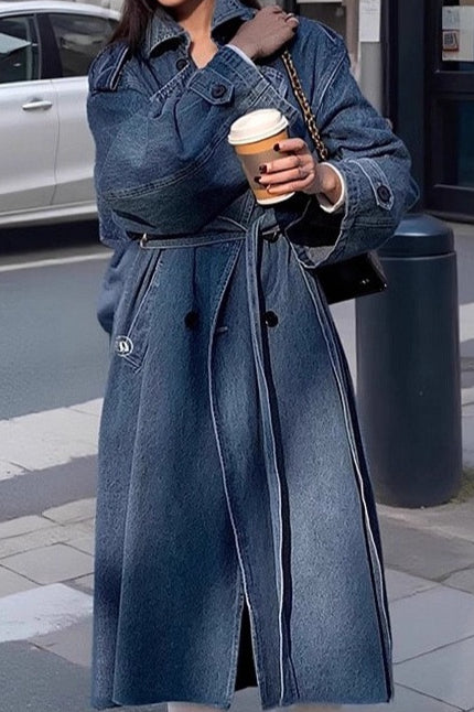 Washed Denim Lazy-Chic Long Overcoat image 4