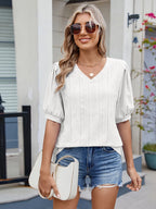Mireille Eyelet Top detail view styled for Avrienne