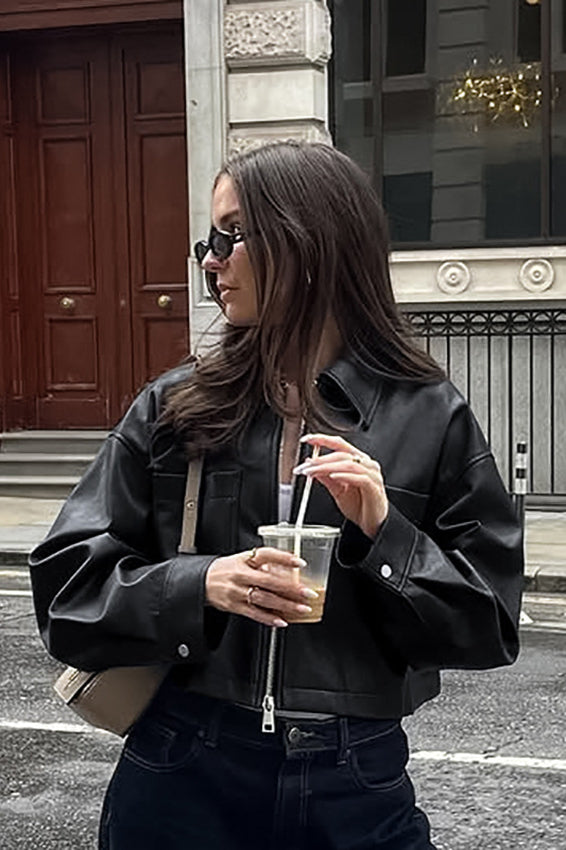 Loose Fit Matte Leather Short Jacket image 2