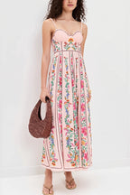 Linen Floral Spaghetti Long Boho Dress image 2