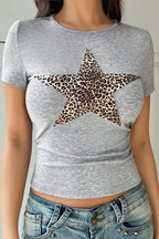 Y2K Leopard Star Printed Slim T-shirt image 5