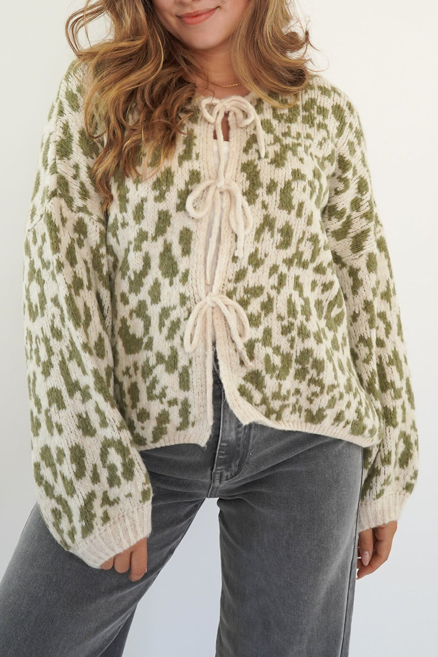 Leopard Print Tie-Front Knit Cardigan image 3