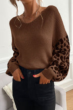 Slouchy Leopard Splice Knit Sweater image 3