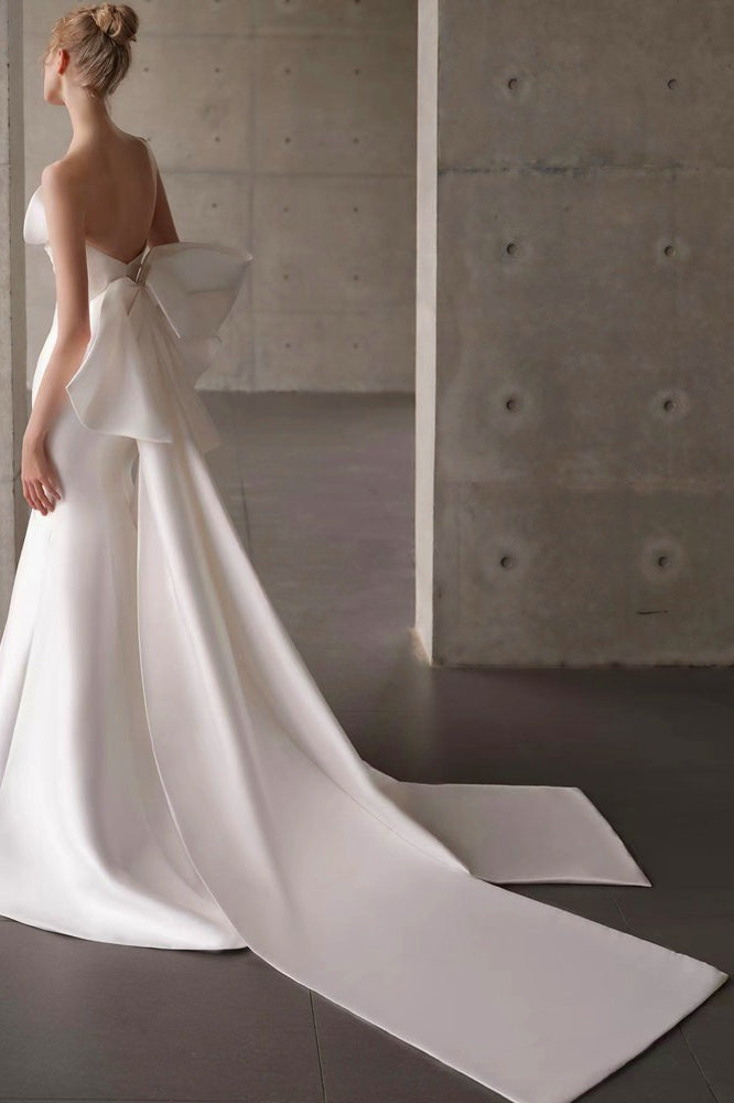Satin Bandeau Train Bow Wedding Dress image 6
