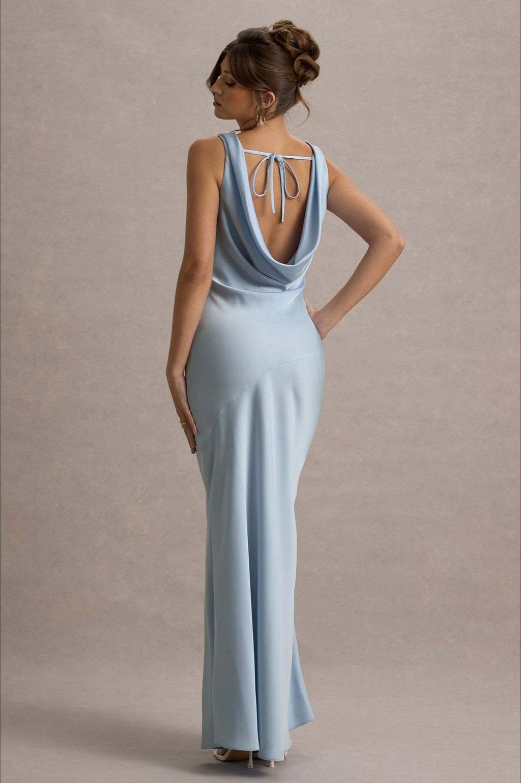 Satin Cowl Neck Fishtail Party Dress image 6