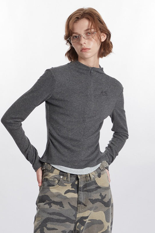 Mock Two-Piece Half-Zip Knit Top image 2