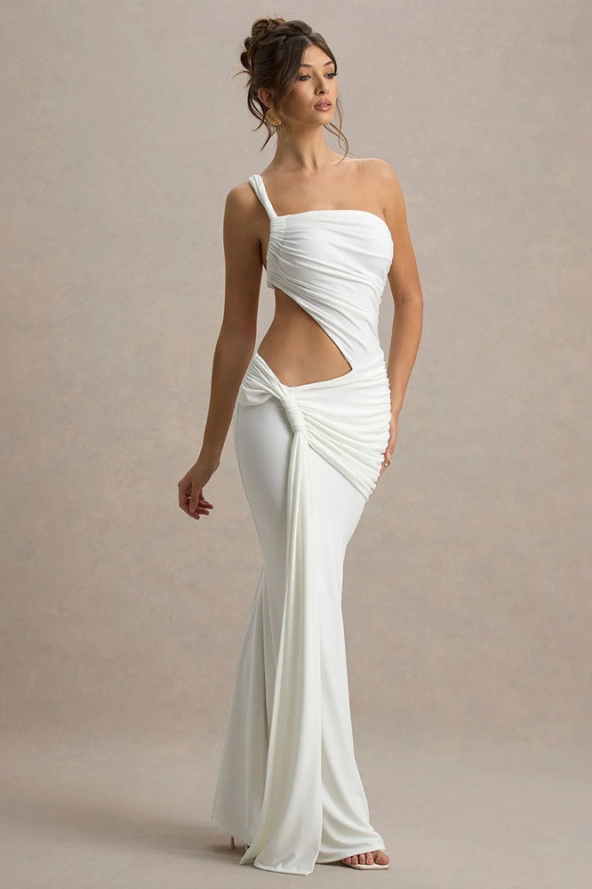 One Shoulder Ruched Backless Bodycon Maxi Dress image 3