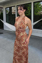 Backless Deep V Leopard Vacation Maxi Dress image 3