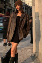 Black PU Leather Blazer Jacket image 3