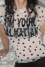 Mesh Polka Dot Letter Print Blouse image 1