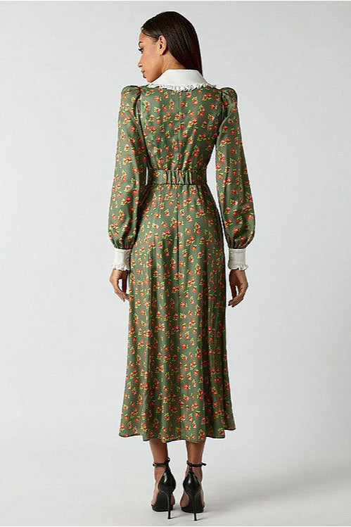 Collar Waist Cinched Stylish Floral Dress image 7