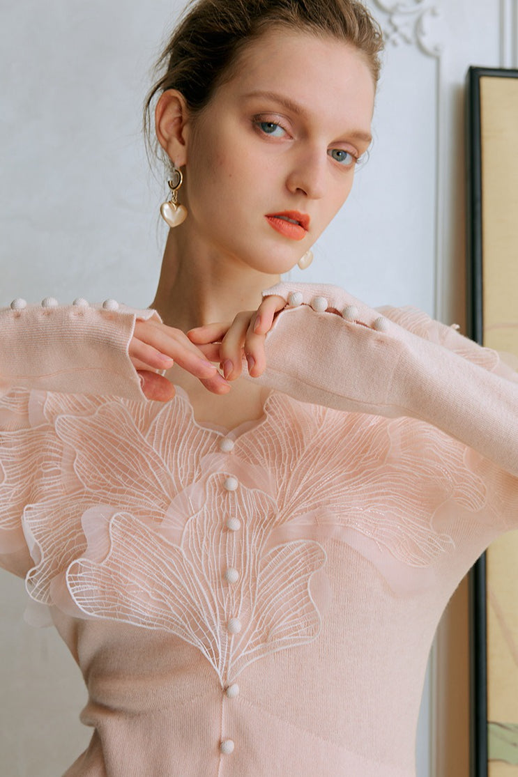 Feather Lace Detail Knit Top image 5