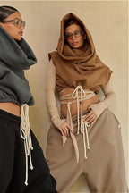 Solid Casual Wide Collar Cropped Hoodie image 2